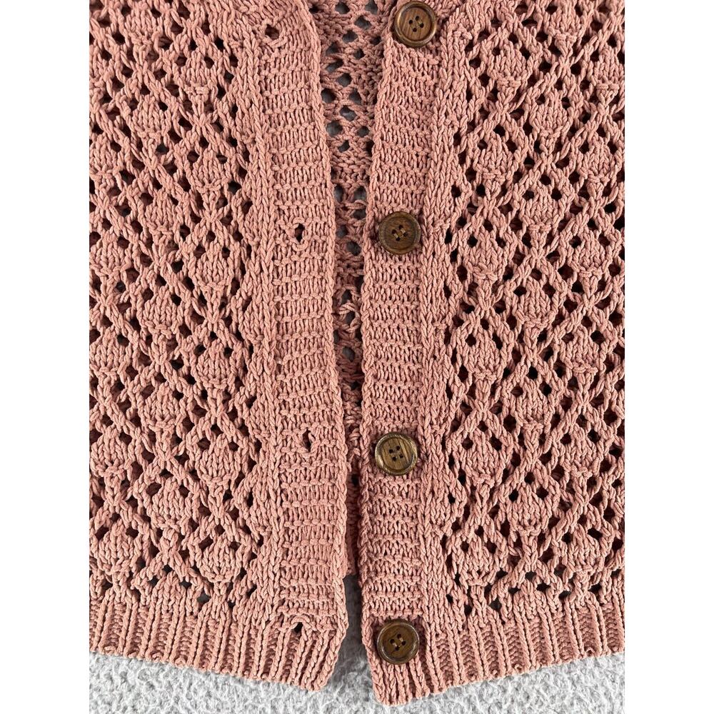 Artelier Nicole Miller Knit Sweater Womens XL Brown Open Knit Cardigan Buttons - Picture 5 of 12